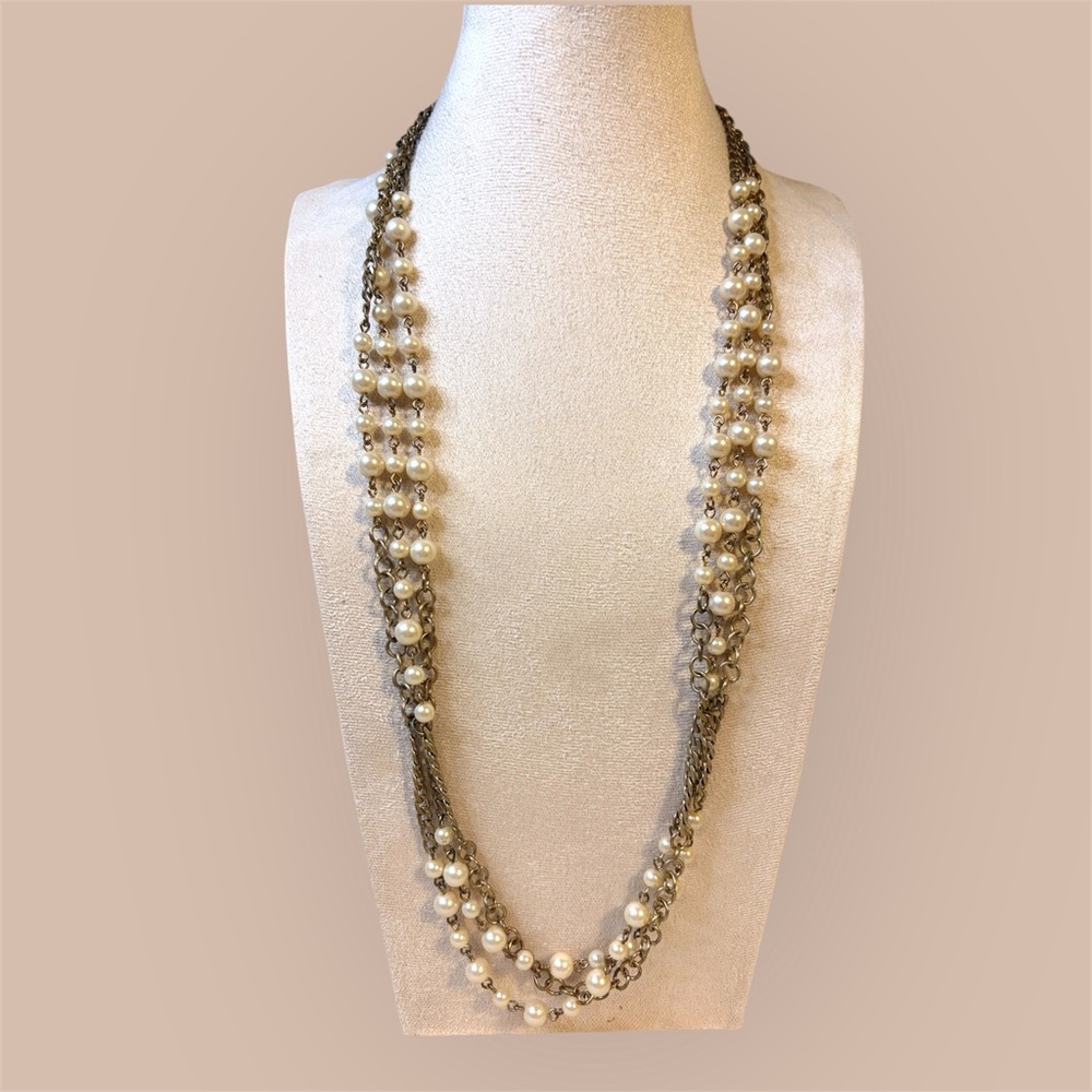 J Crew Elegant Faux Pearl and Gold Chain Necklace